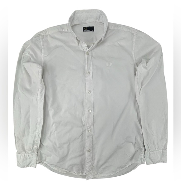Fred Perry- 100% Cotton Button Down Shirt- Pure White- Medium-‎ Like New!! - Picture 1 of 5